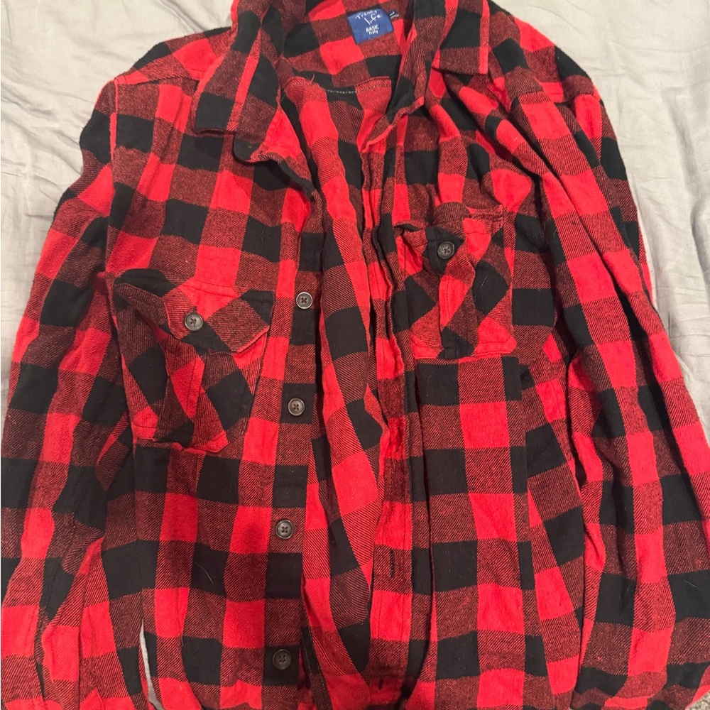Red and Black Plaid Flannel Shirt
